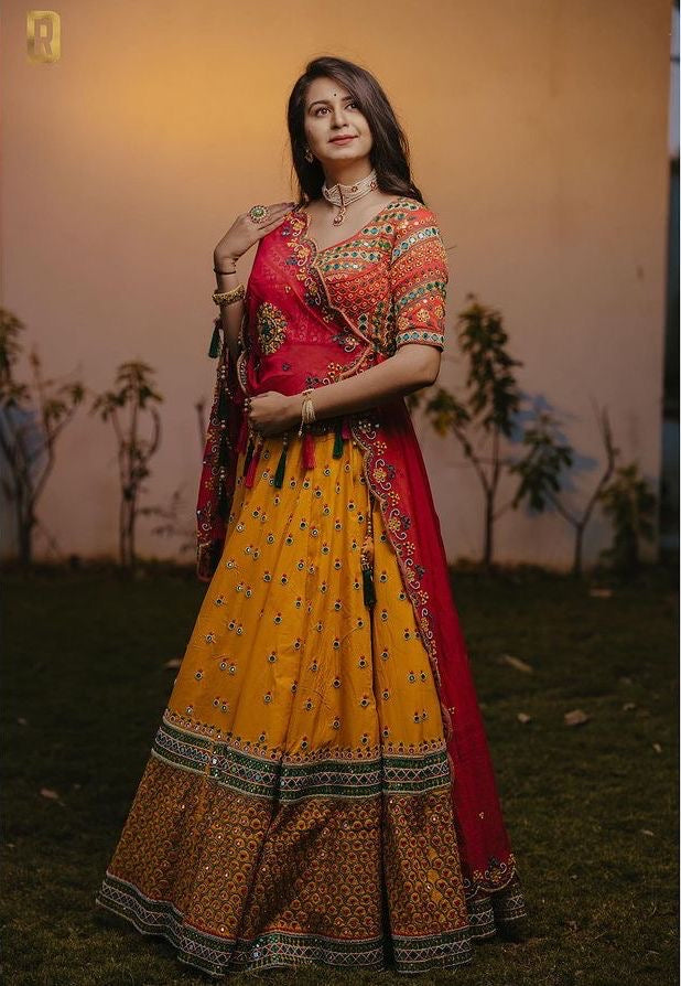 Heavy Butter Silk Digitql Print with Real Mirror work Navratri special Chaniya Choli