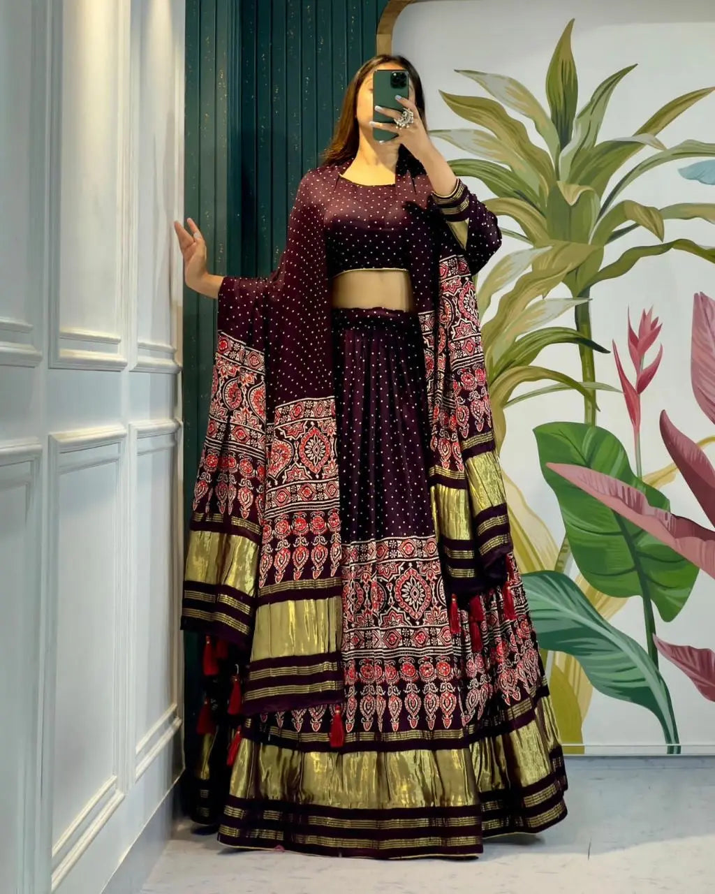 Modal Authentic Hand Blocked Ajrakh work Navratri Special Chaniya Choli