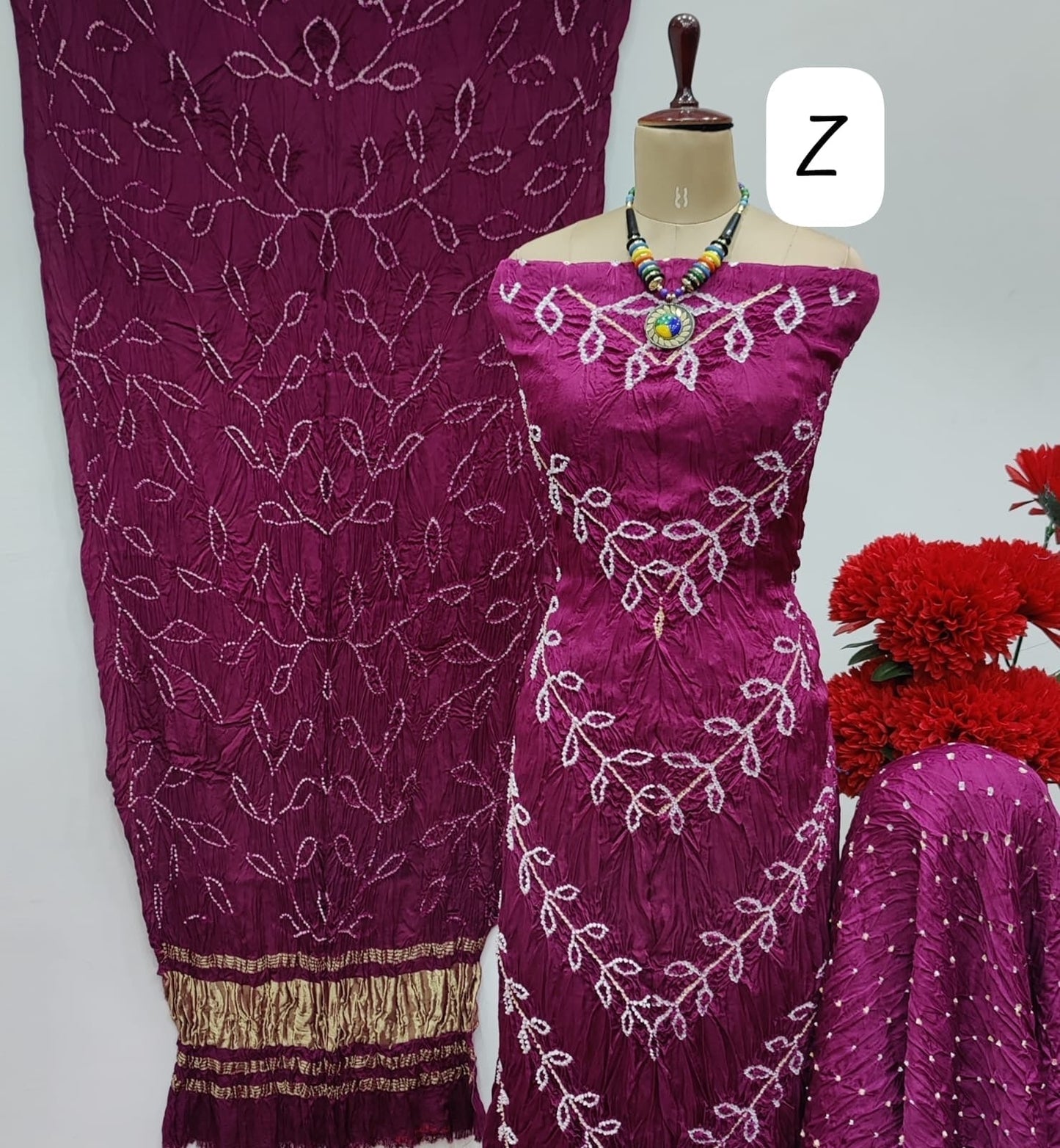 Modal Ghazi Silk Kutchi Bandhani Dress Material (Unstitched)