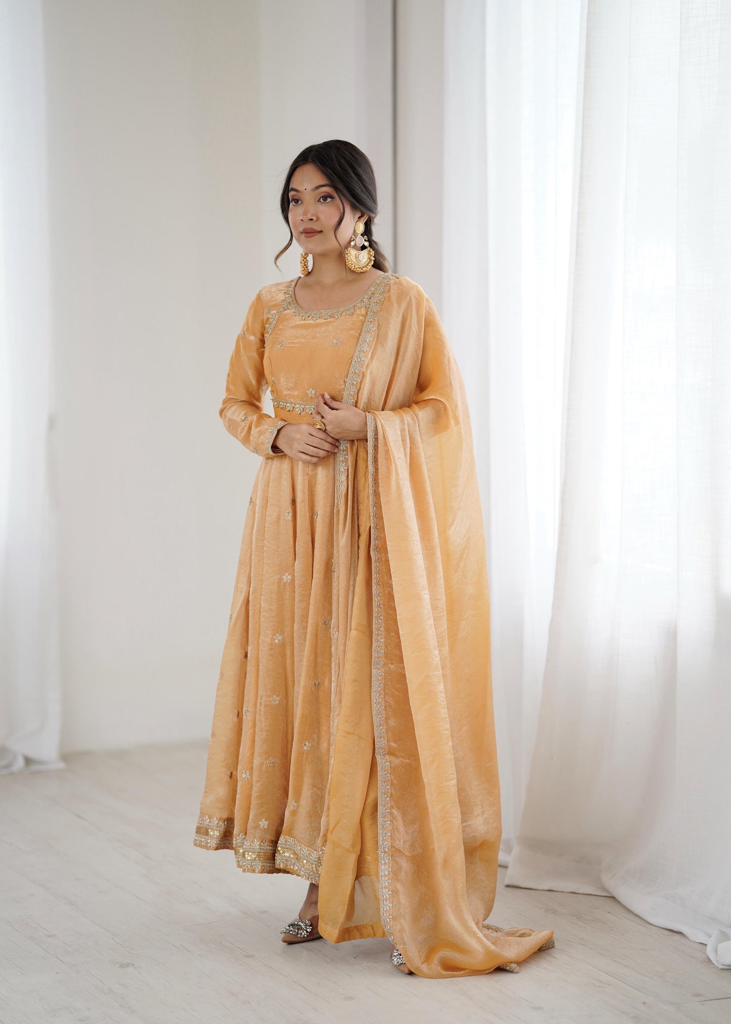 Fendi Silk Sequence Embroidery Work Gown Dupatta Pant Set