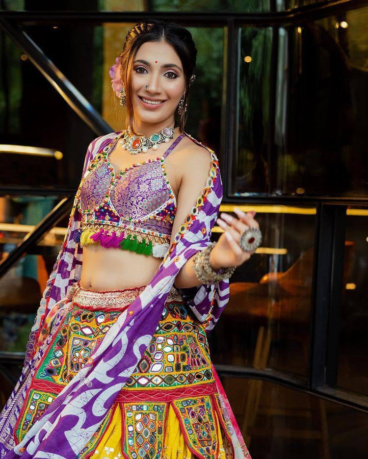 Butter Silk Kutchi Thread Mirror Work Lehenga Choli