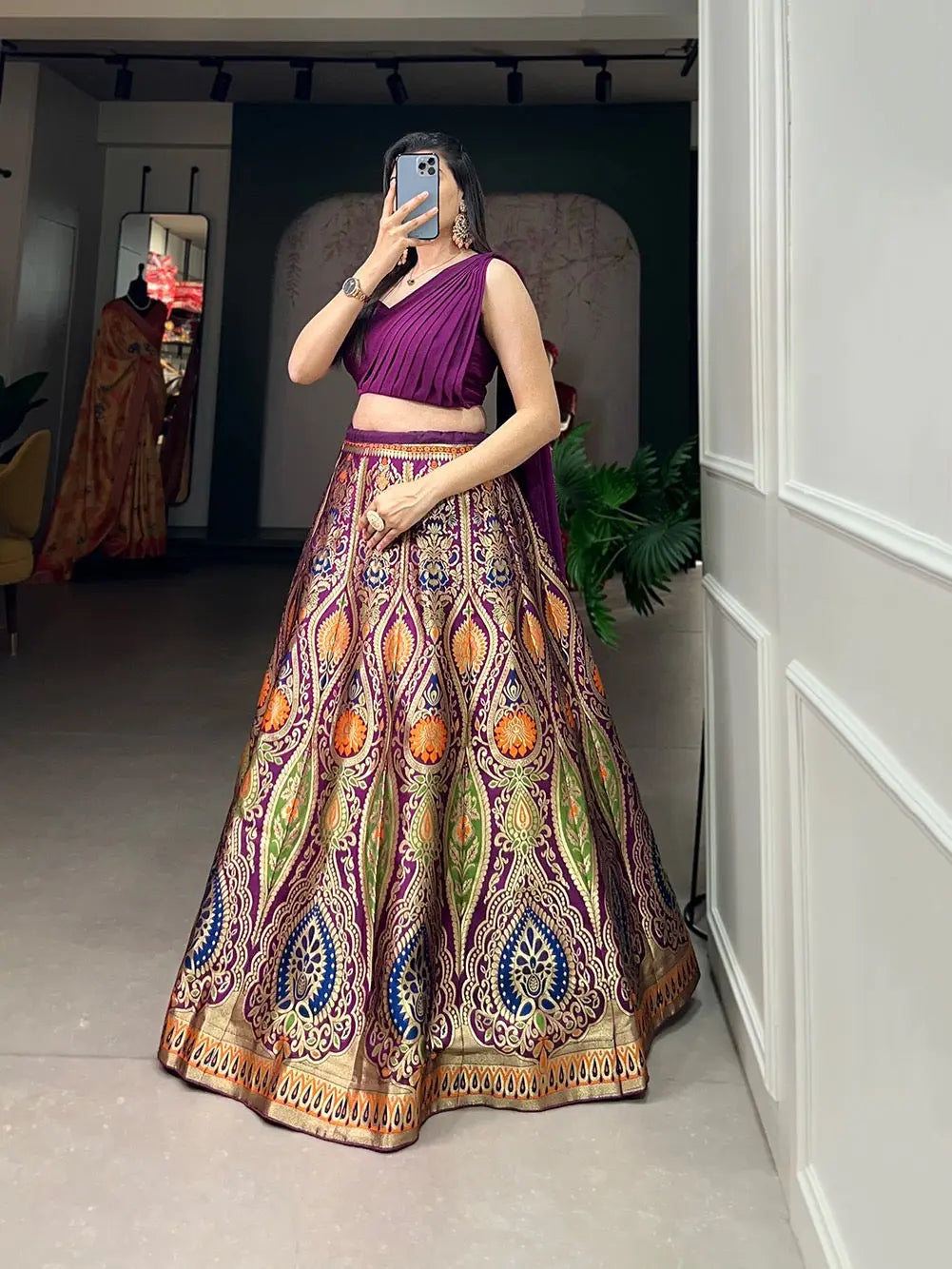 Banarsi Silk Zari Weaving work Lehenga Choli Set