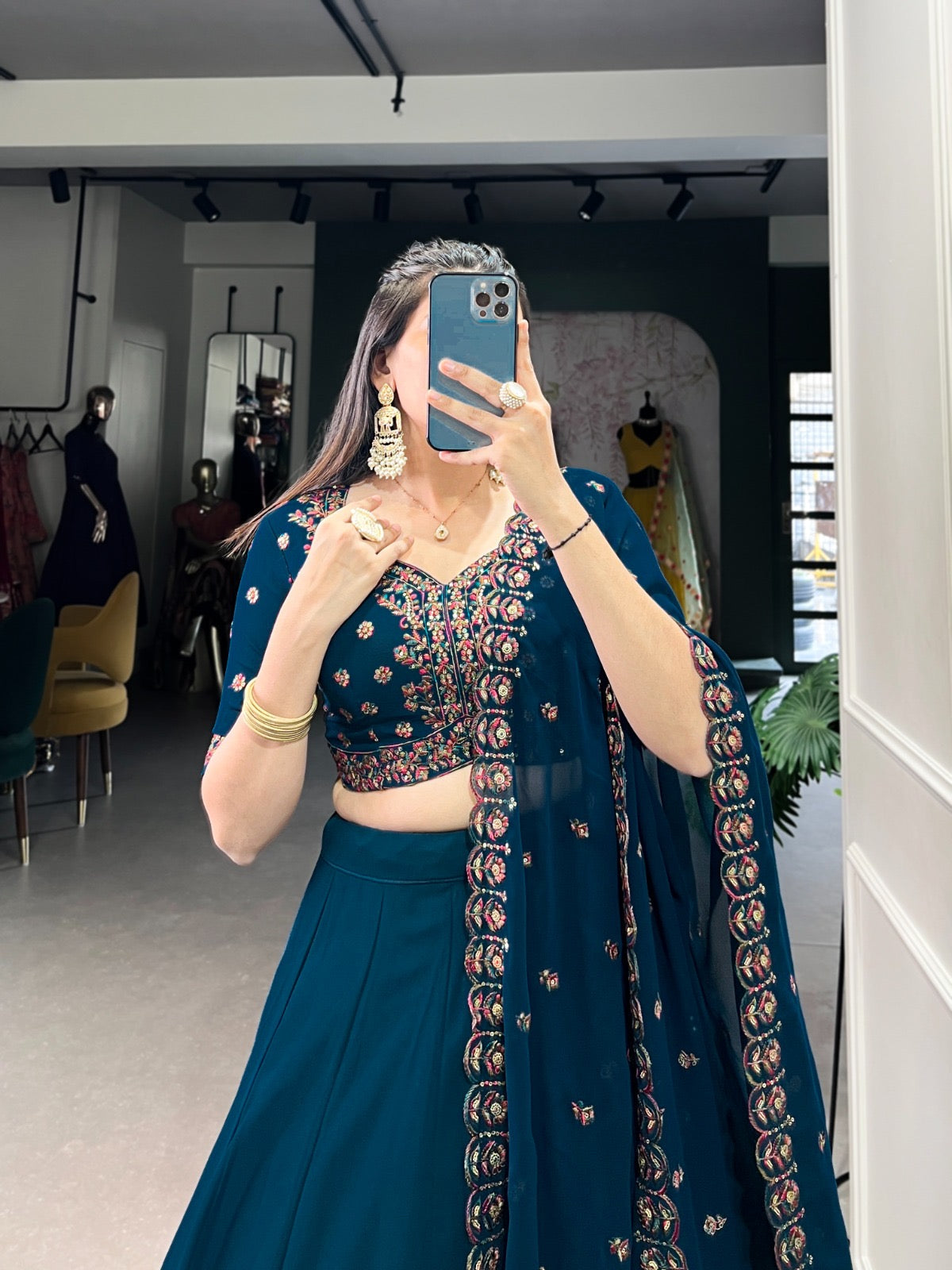 Georgette Sequence Thread Embroidery work Lehenga Choli Set (Stitched)