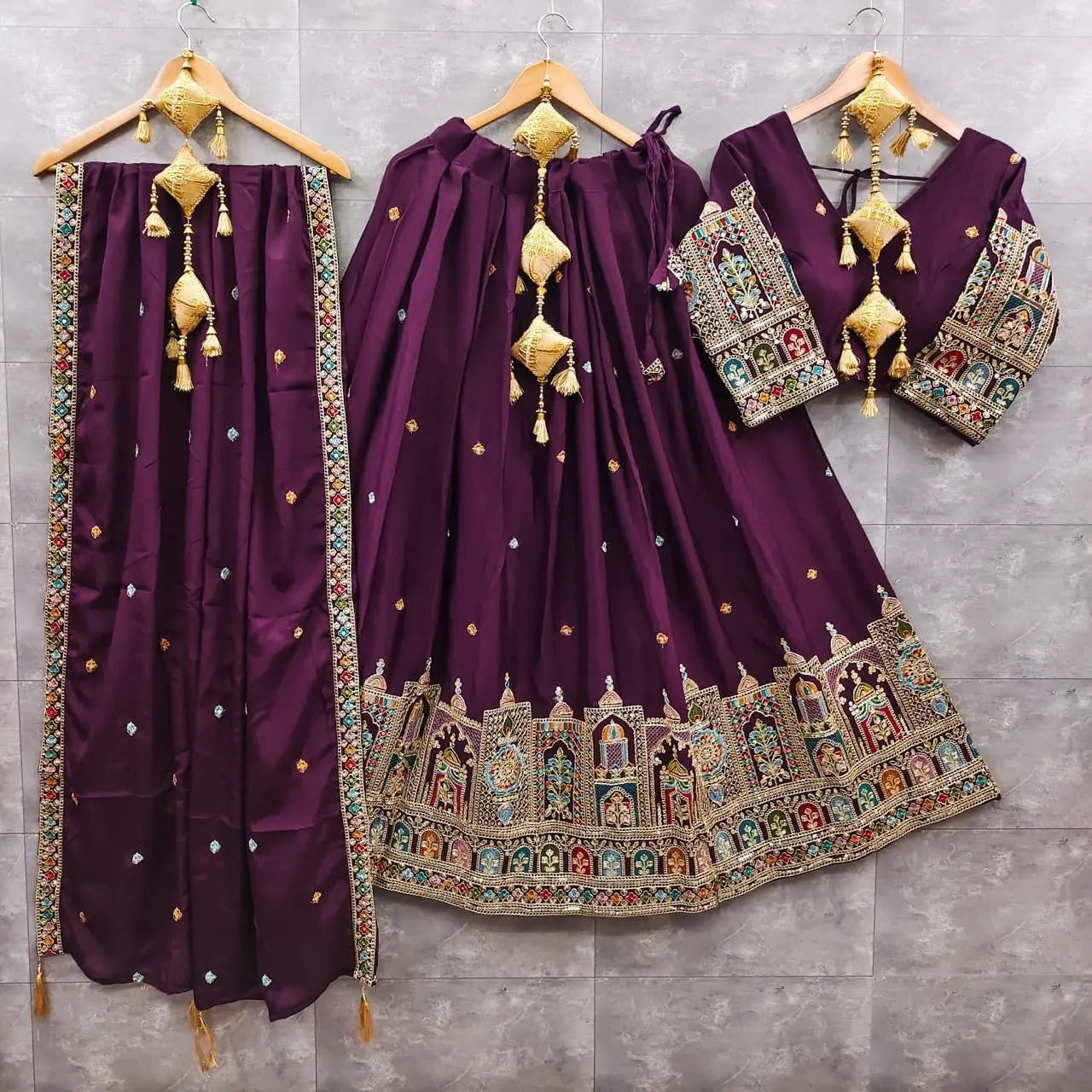 Chinon Silk Sequence Thread Embroidery Work Garba Chaniya Choli