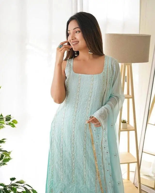 Faux Georgette Sequence Thread work Party wear Salwar Suit
