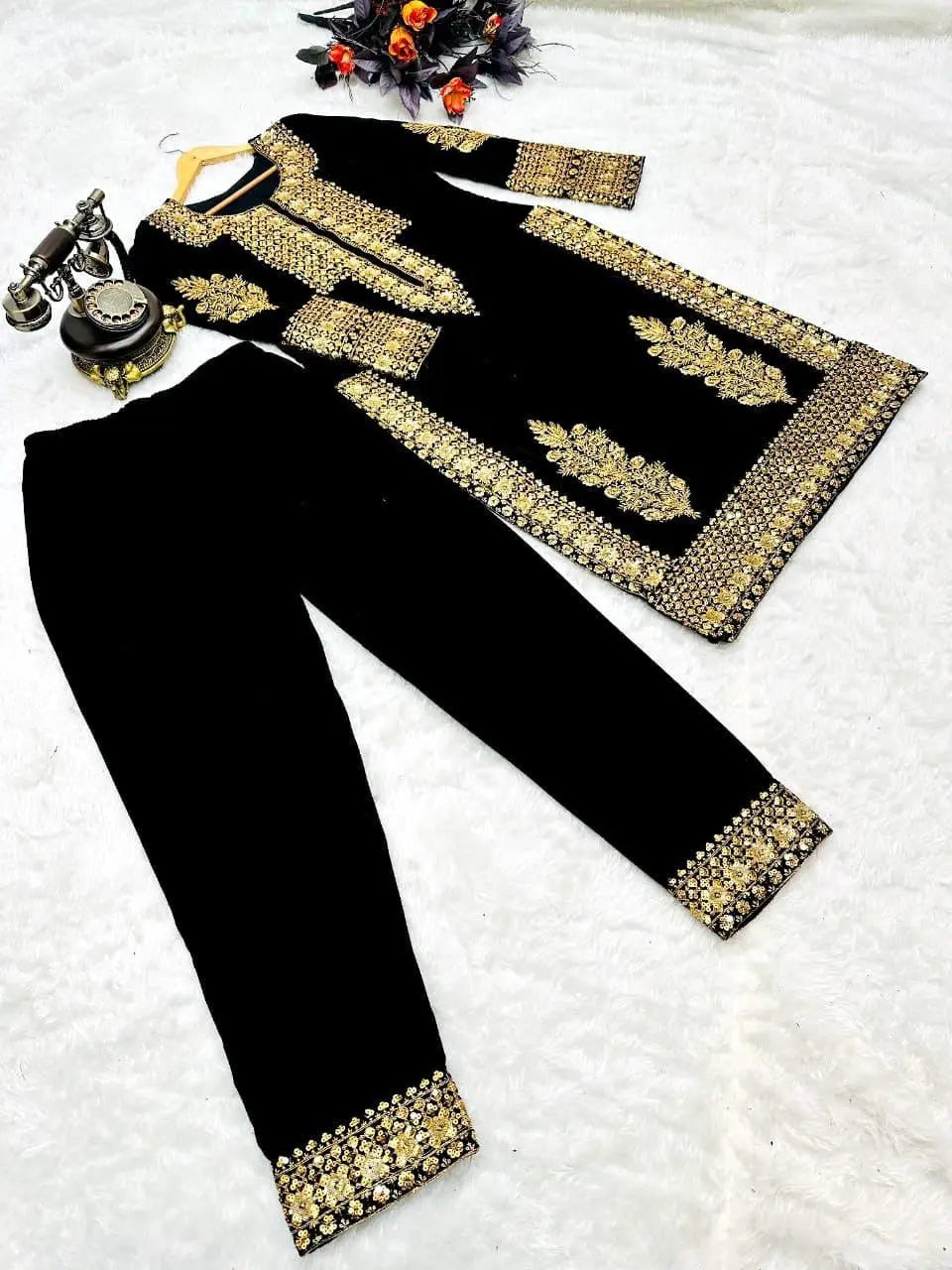 Georgette Heavy Sequence Work Pakistani Kurti Pant Set ( Stitched)