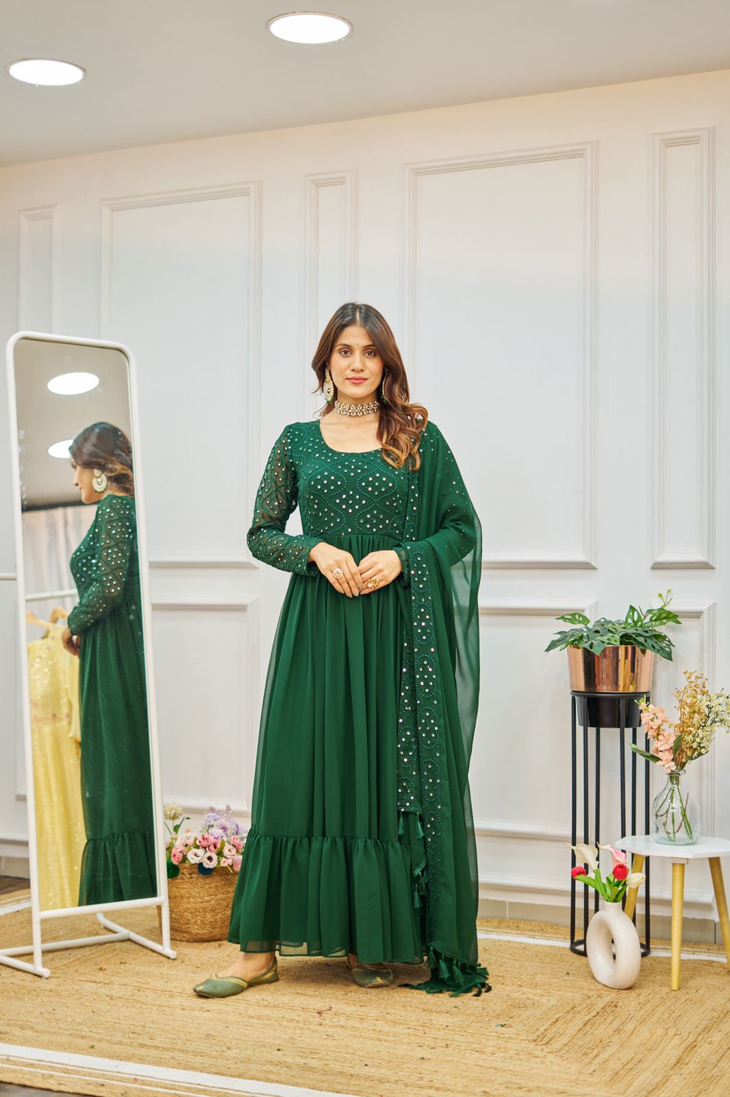 Faux Georgette Gown Dupatta Set