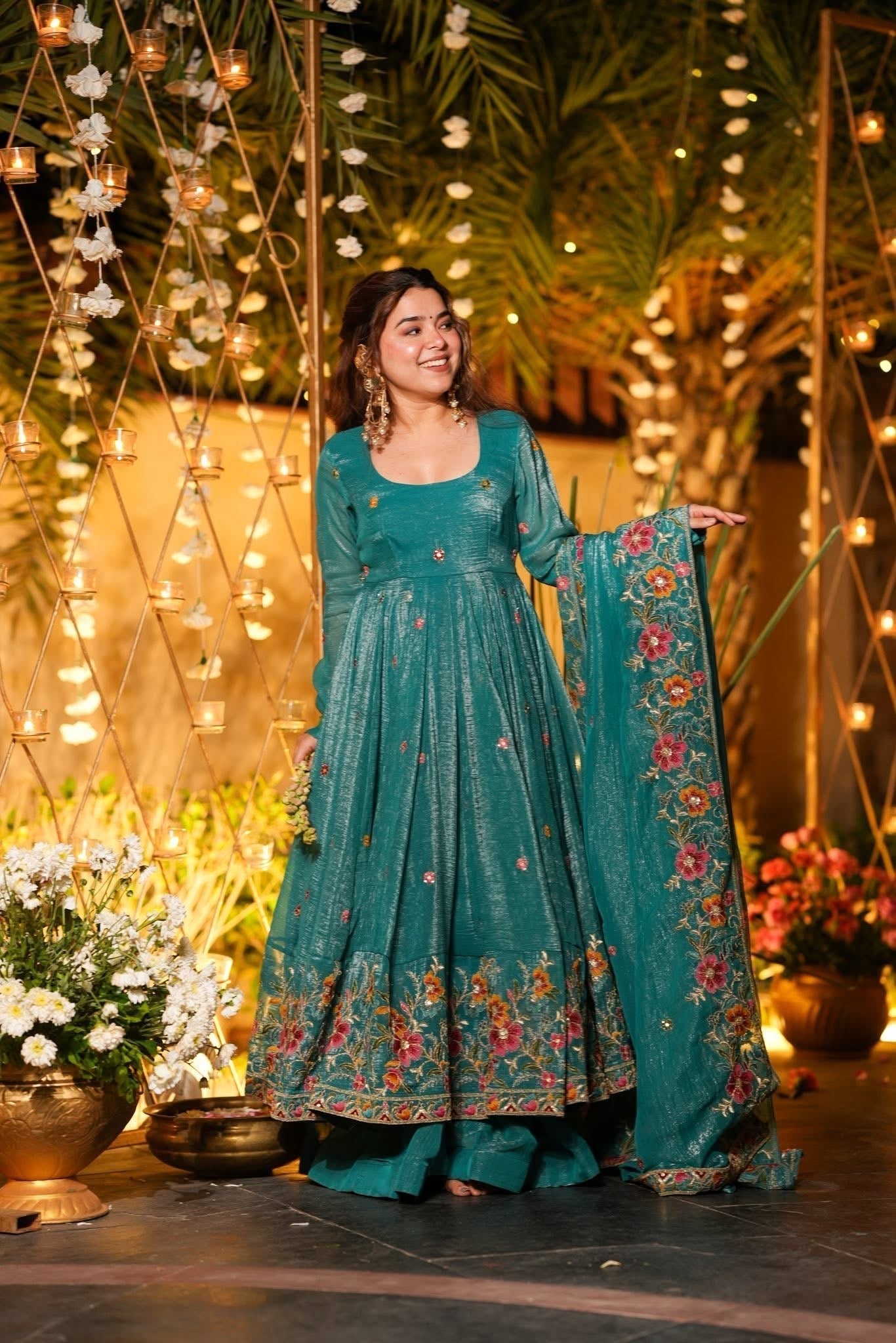 Rama Shades Crunchy Silk Anarkali Plazo Suit Set