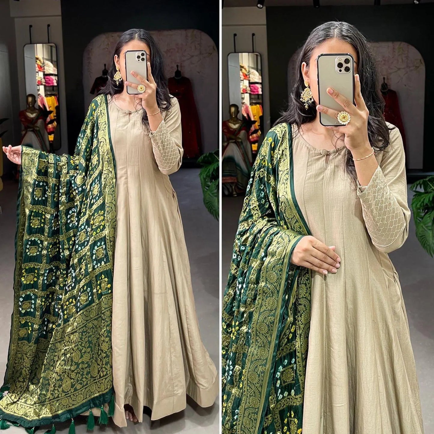 Label shri gown with zari weaving Dupatta Gown Fully Stitched