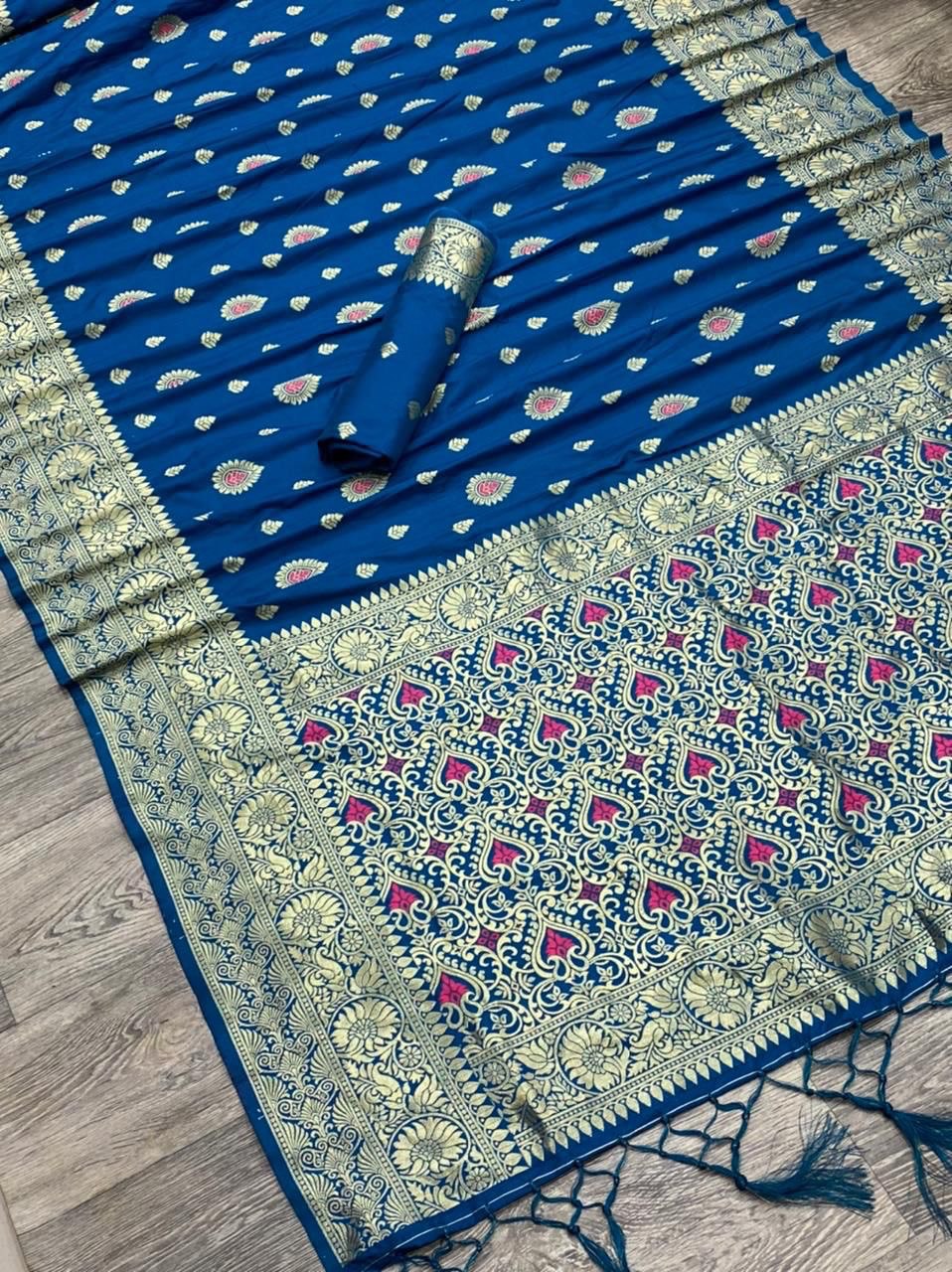 Blue Soft Silk jacquard Saree with Zari Weaving Work