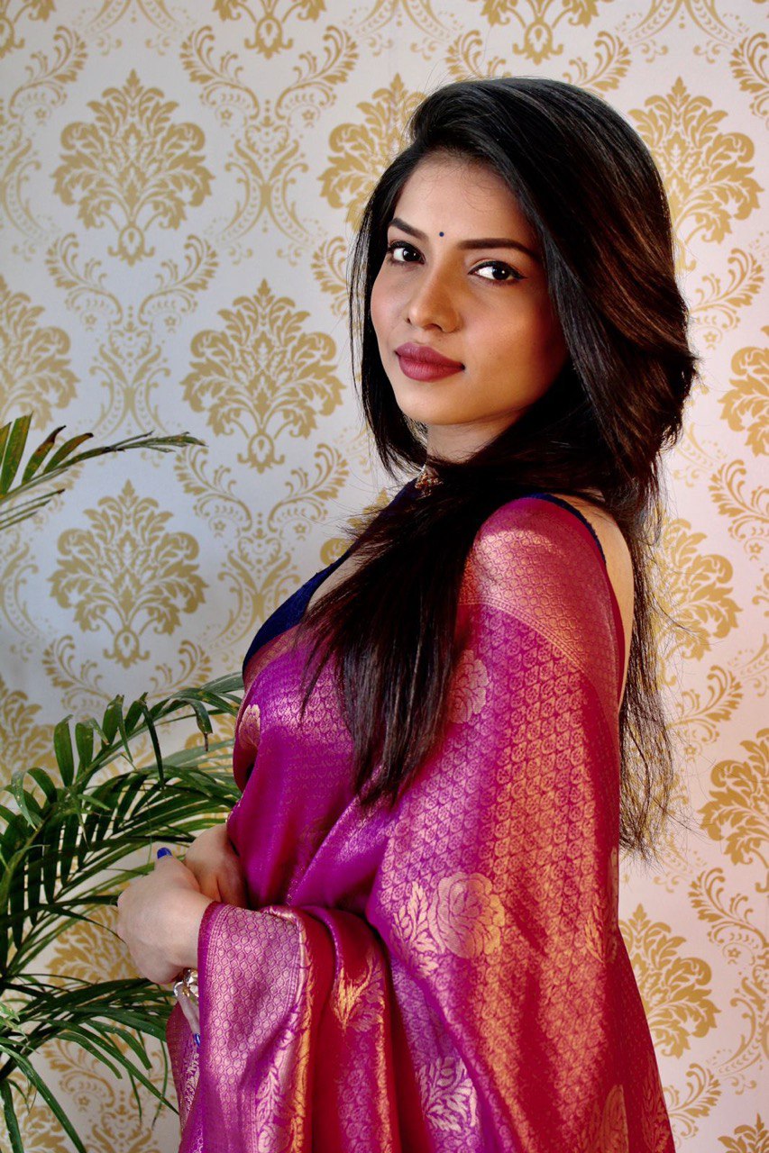 Purple Banarasi Soft Silk Saree for Party Wear