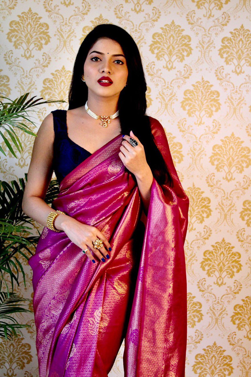 Purple Banarasi Silk Saree with Attractive Tassels