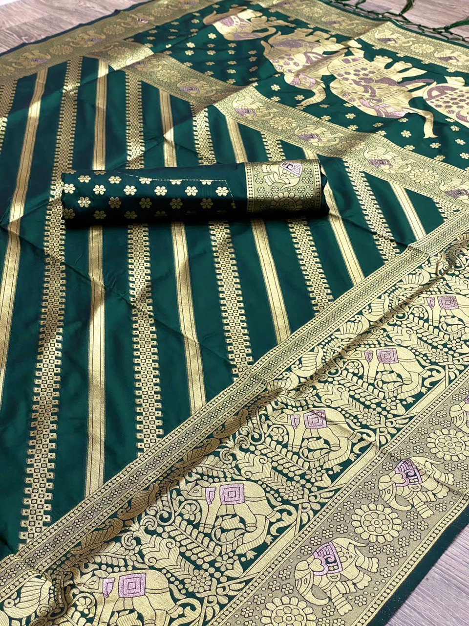 Green Paithani Pure Soft Silk Saree With Rich Pallu