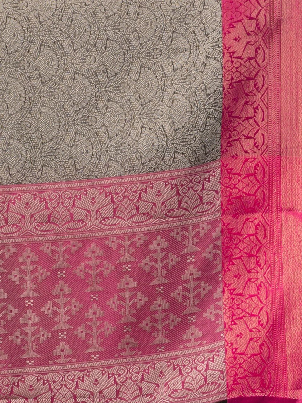 Grey Banarasi Soft Lichi Silk Saree for Wedding