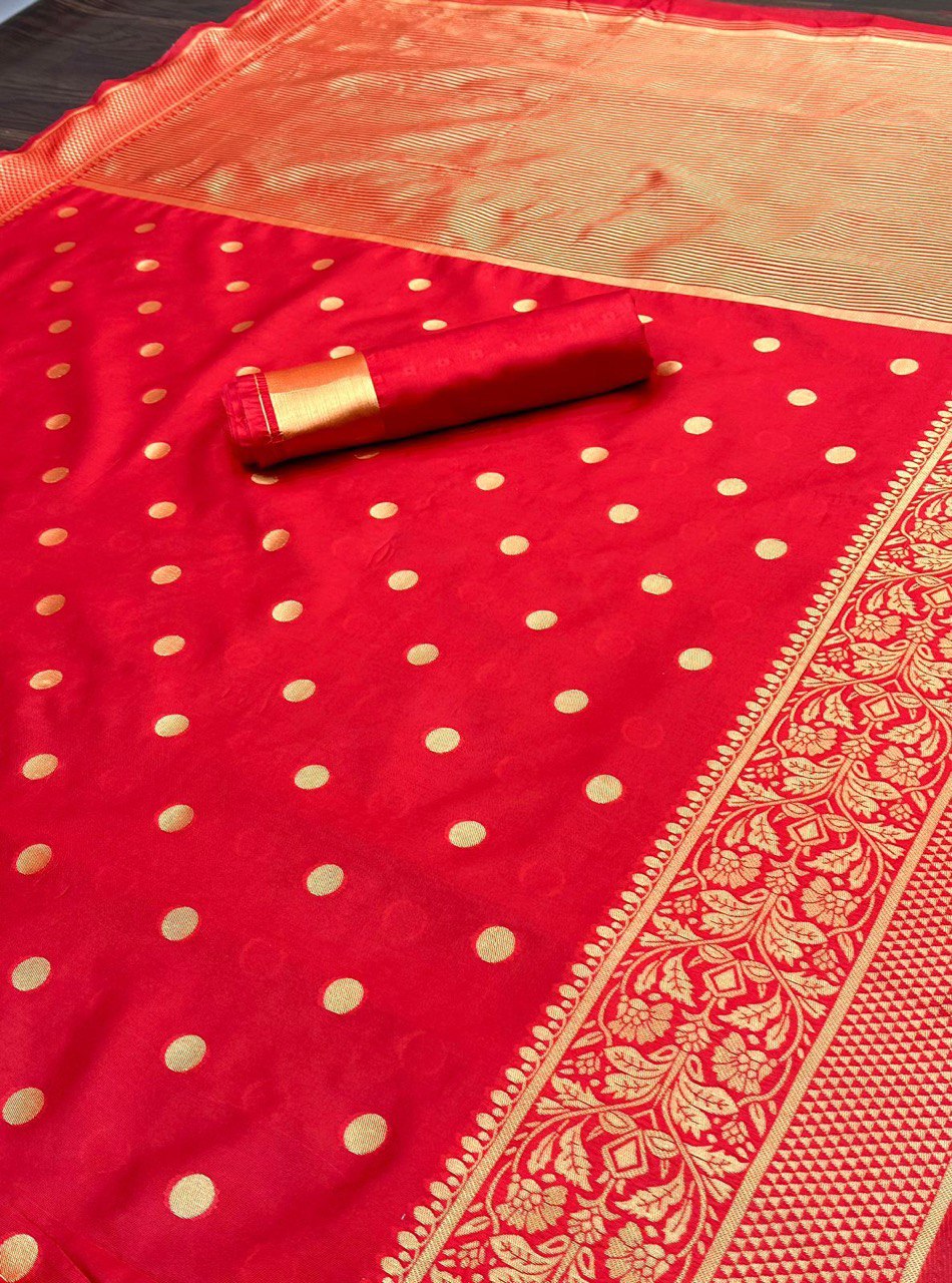 Red Soft Lichi Silk Banarasi Saree