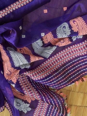 Litchi Silk Copper Weaving Saree with Printed Blouse