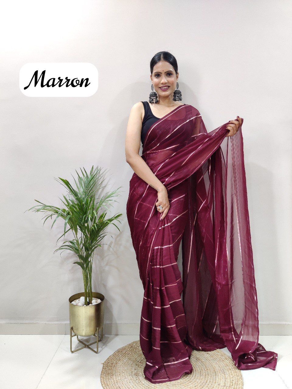 Soft Georgette Silk Saree With Satin Zari Patta