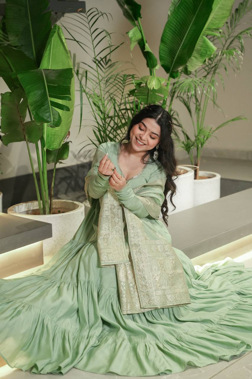 Royal Roman Silk Fully Flared Anarkali Suit Set