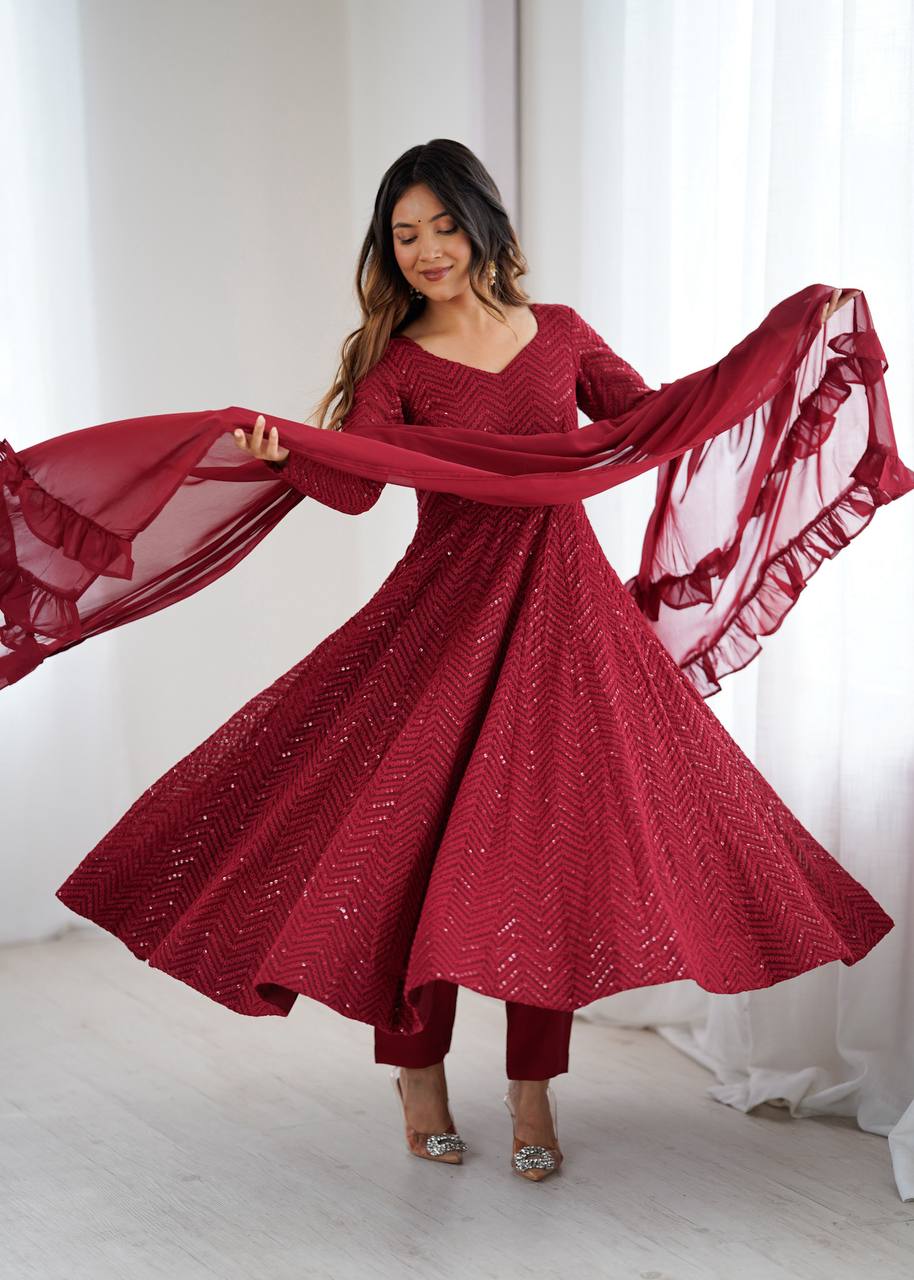 Maroon Coloured Designer Anarkali Suit