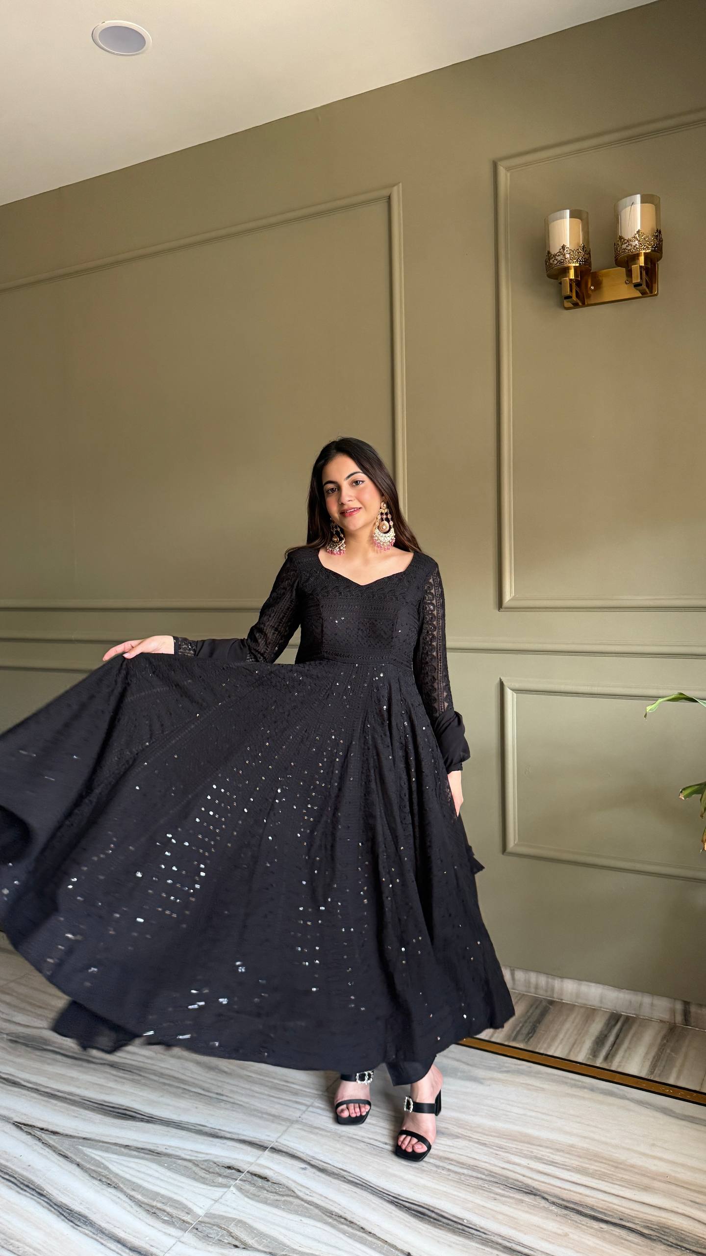 Black Luxe Lucknowi Sequence Anarkali Suit Set