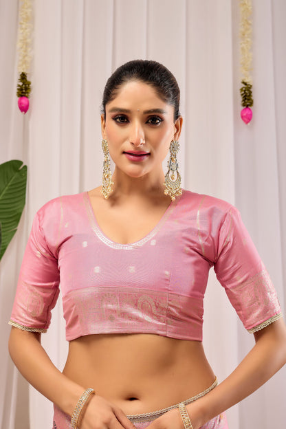 Elegant Soft Pink Woven Silk Saree with Classic Traditional Patterns, Designer Border and Luxurious Pallu