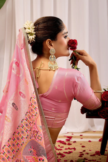 Elegant Soft Pink Woven Silk Saree with Classic Traditional Patterns, Designer Border and Luxurious Pallu