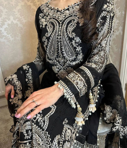Georgette Zari Embroidery work Long Kurti Palazzo Dupatta Set