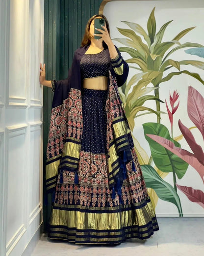 Modal Authentic Hand Blocked Ajrakh work Navratri Special Chaniya Choli