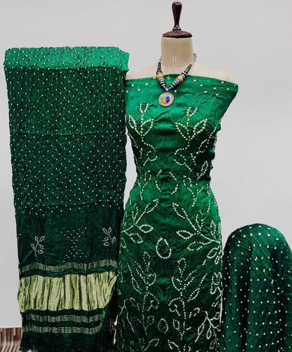 Heavy Modal Ghazi Silk Barik Bandhej work Bandhani Dress Material (Unstitched)