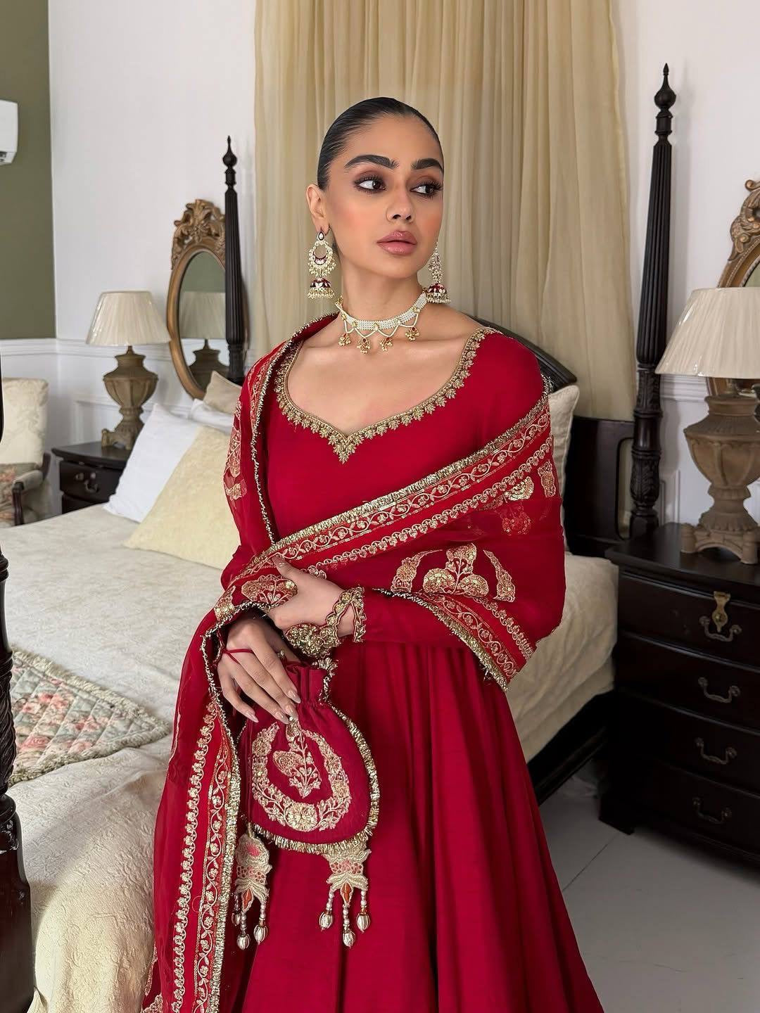 Chinon Silk Designer Anarkali Gown Dupatta Set