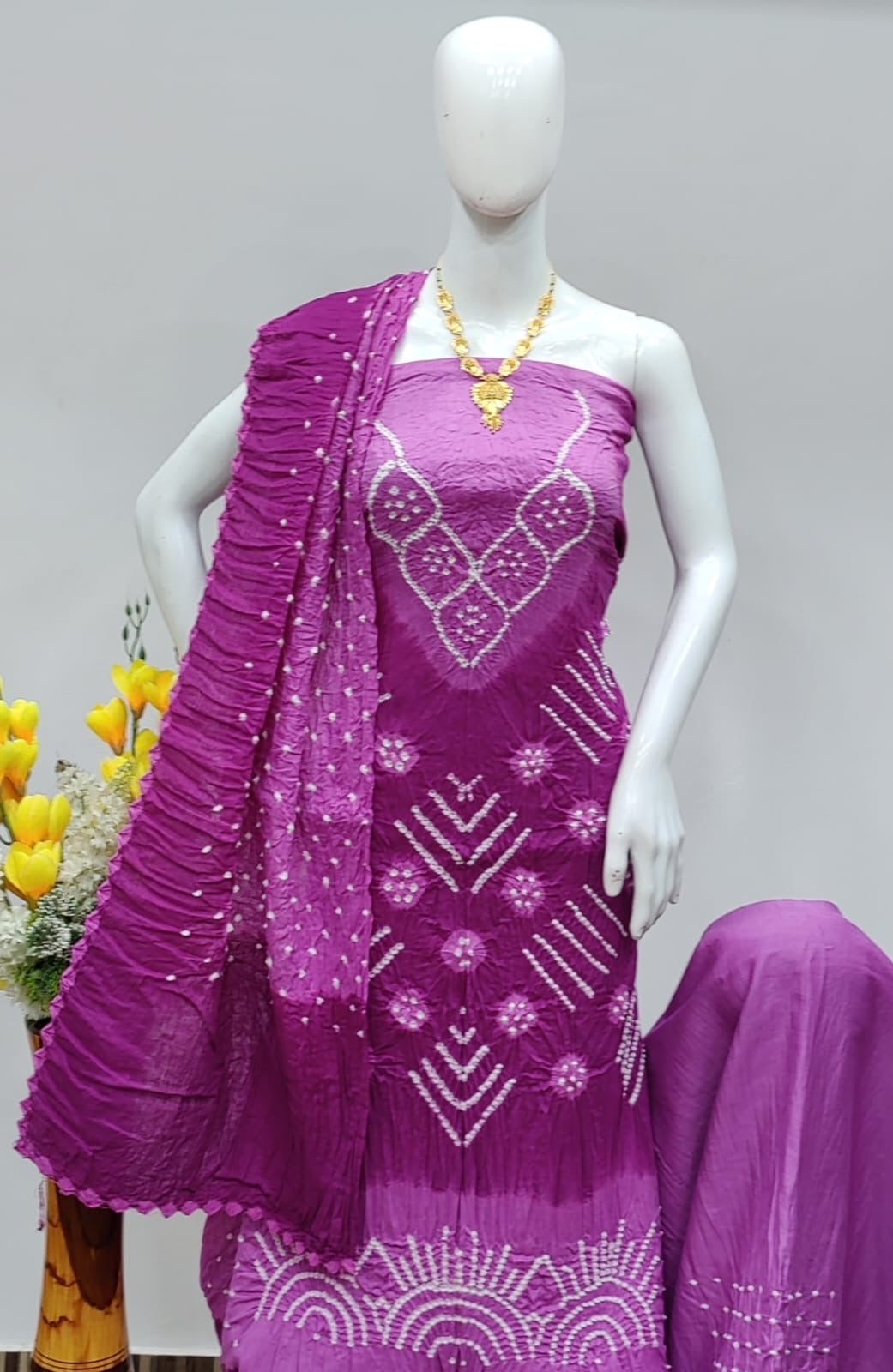 Hand Crafted Cotton Self Color Original Kutch Bandhani Dress Material (Unstitched)