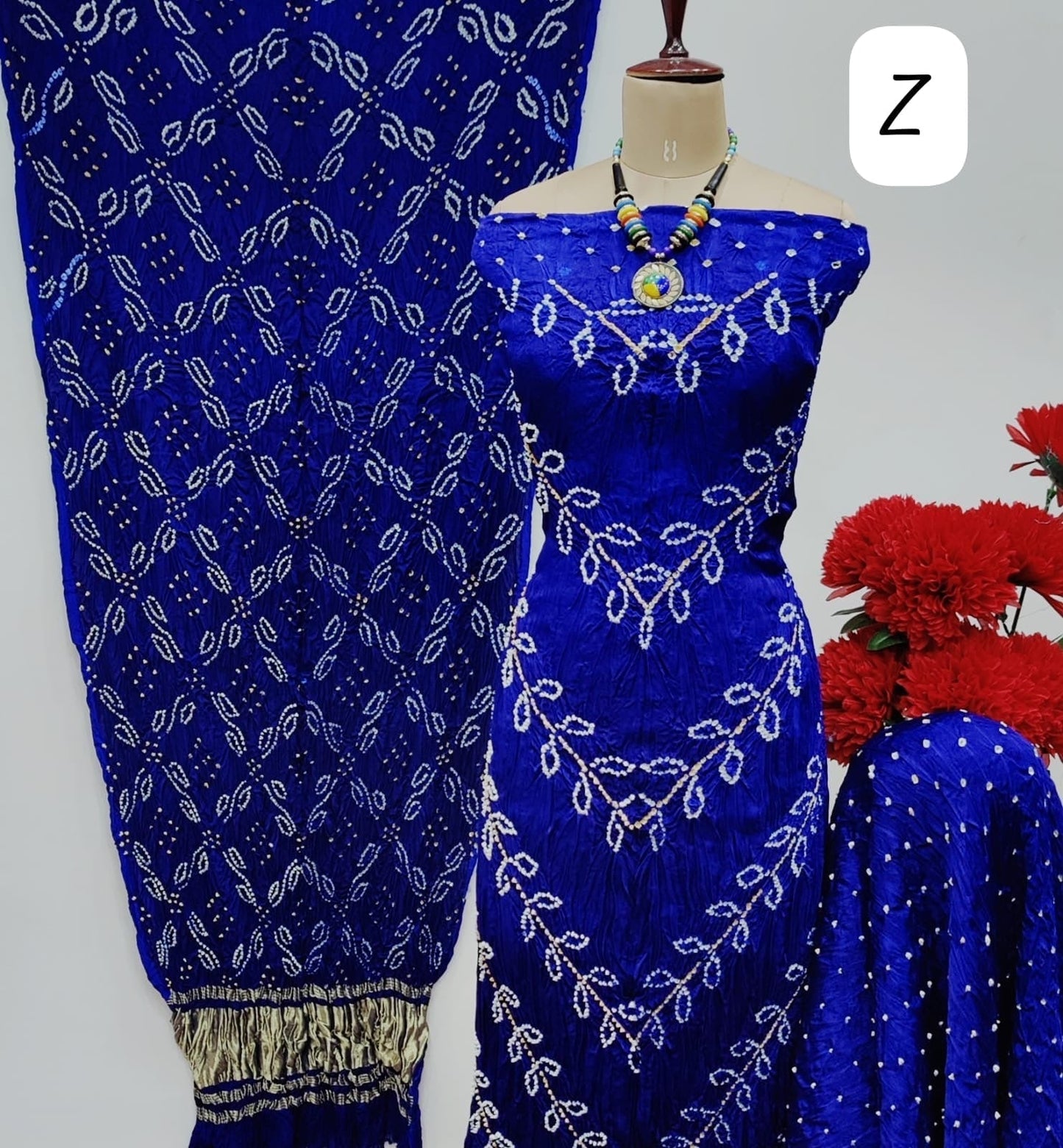 Modal Ghazi Silk Kutchi Bandhani Dress Material (Unstitched)