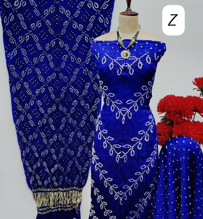 Modal Ghazi Silk Kutchi Bandhani Dress Material (Unstitched)