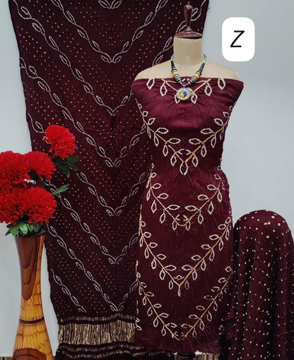 Modal Ghazi Silk Kutchi Bandhani Dress Material (Unstitched)