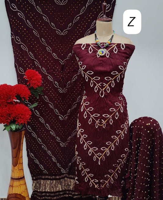 Modal Ghazi Silk Kutchi Bandhani Dress Material (Unstitched)