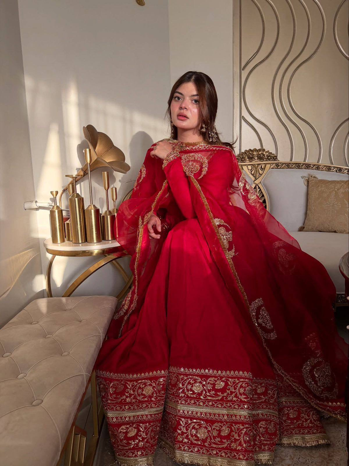 Chinon Silk Designer Anarkali Gown Dupatta Set