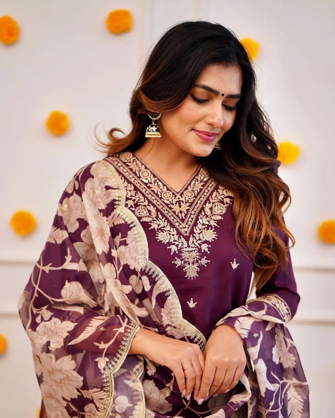 Floral Digital Print Embroidery work Afghani Salwar Suit Set