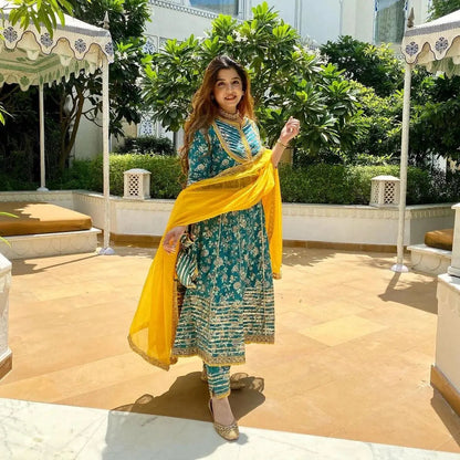 Gotta Work Flair Anarkali Kurti Pant Dupatta Set (Stitched)