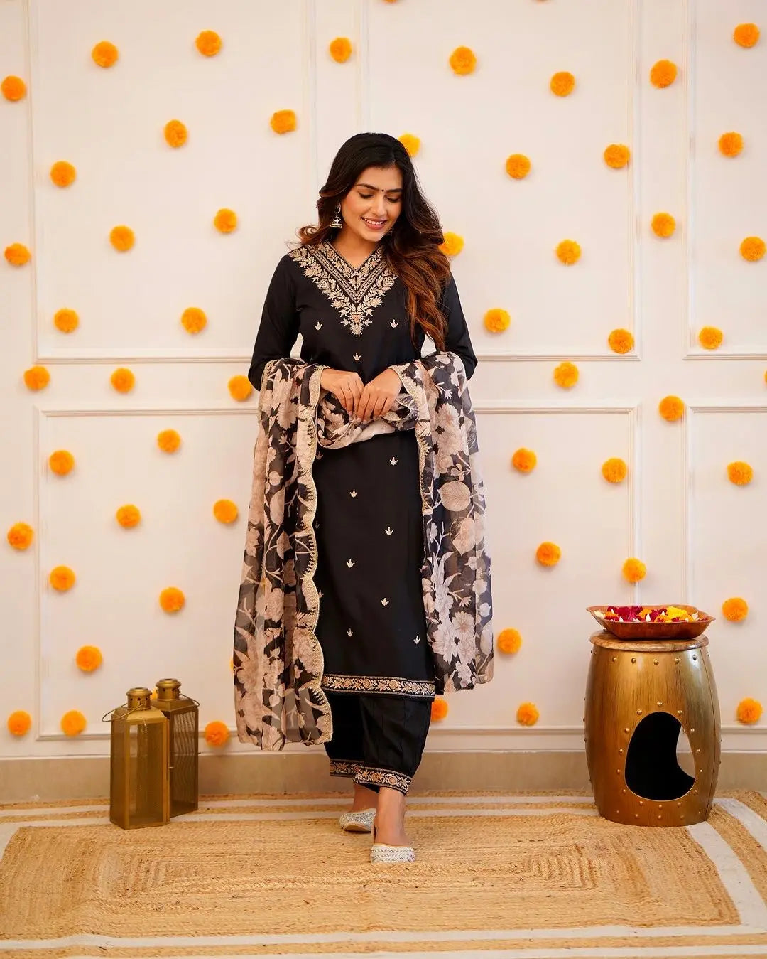 Floral Digital Print Embroidery work Afghani Salwar Suit Set