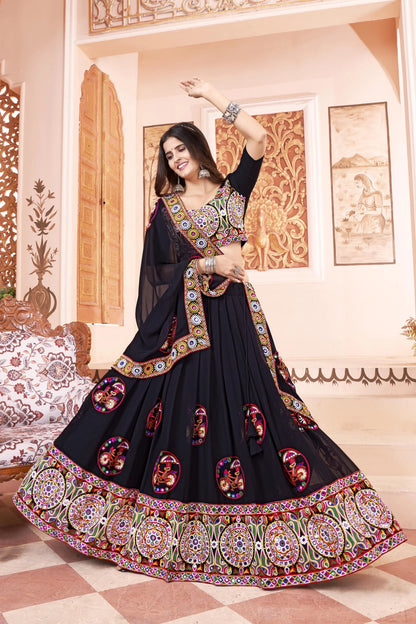 Faux Gerogette Full Mirror work Chaniya Choli (Stitched)