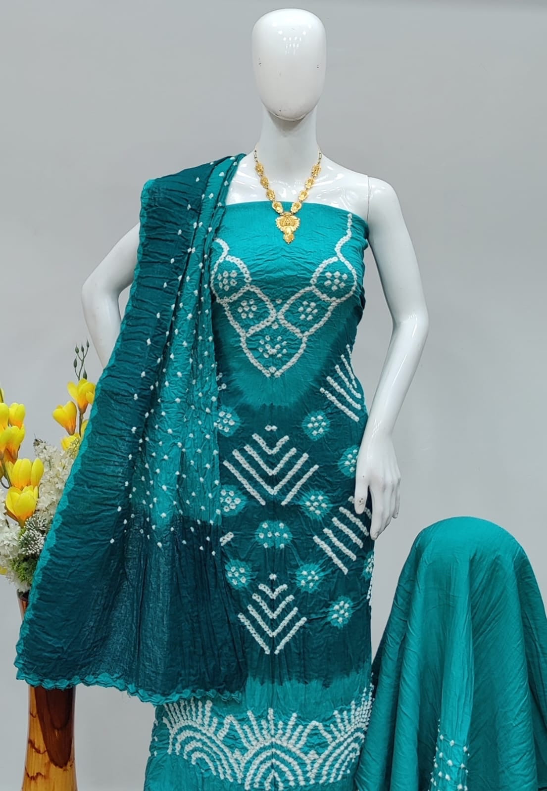 Hand Crafted Cotton Self Color Original Kutch Bandhani Dress Material (Unstitched)