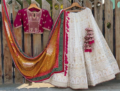 Gerogette Thread Embroidery work Designer Lehenga Choli Set ( Stitched)