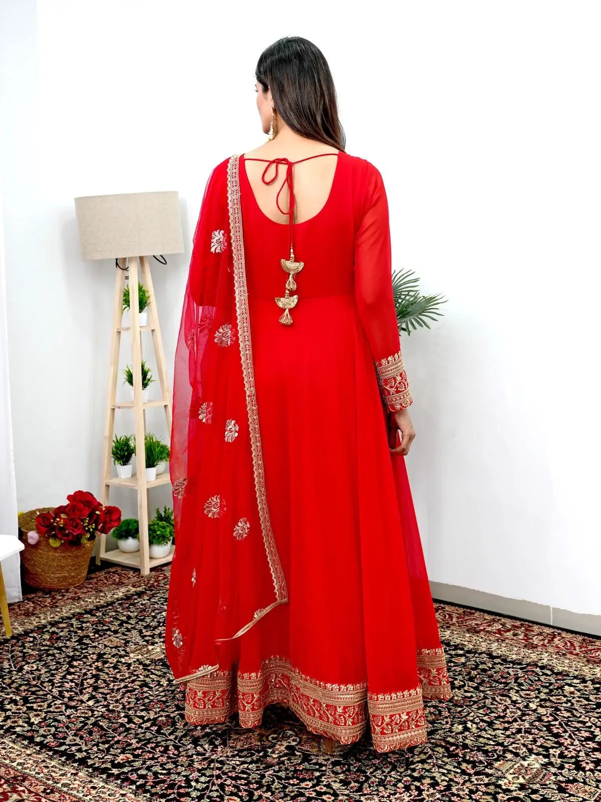 Elegant Red Gown Dupatta set for Karwachauth (Stitched)