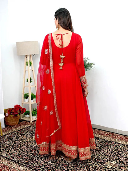 Elegant Red Gown Dupatta set for Karwachauth (Stitched)