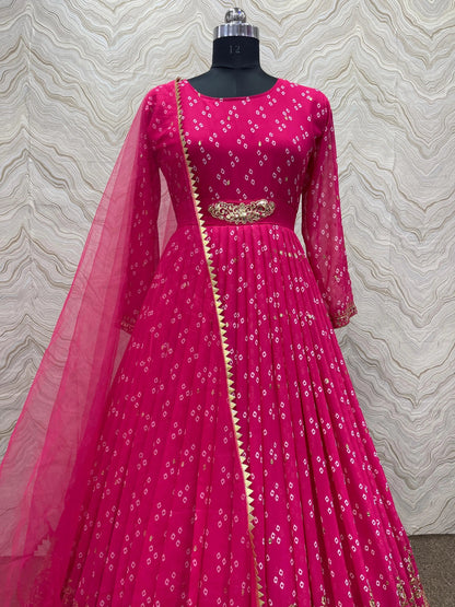 Faux Georgette Print with Embroidery work Womens Stitched Gown