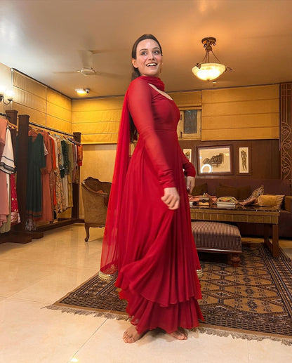 Maharani Premium Red Anarkali Suit Set