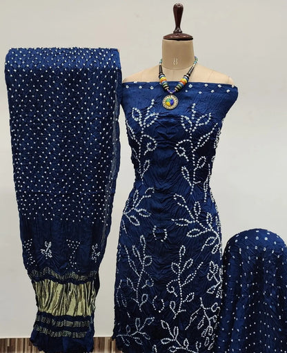 Heavy Modal Ghazi Silk Barik Bandhej work Bandhani Dress Material (Unstitched)