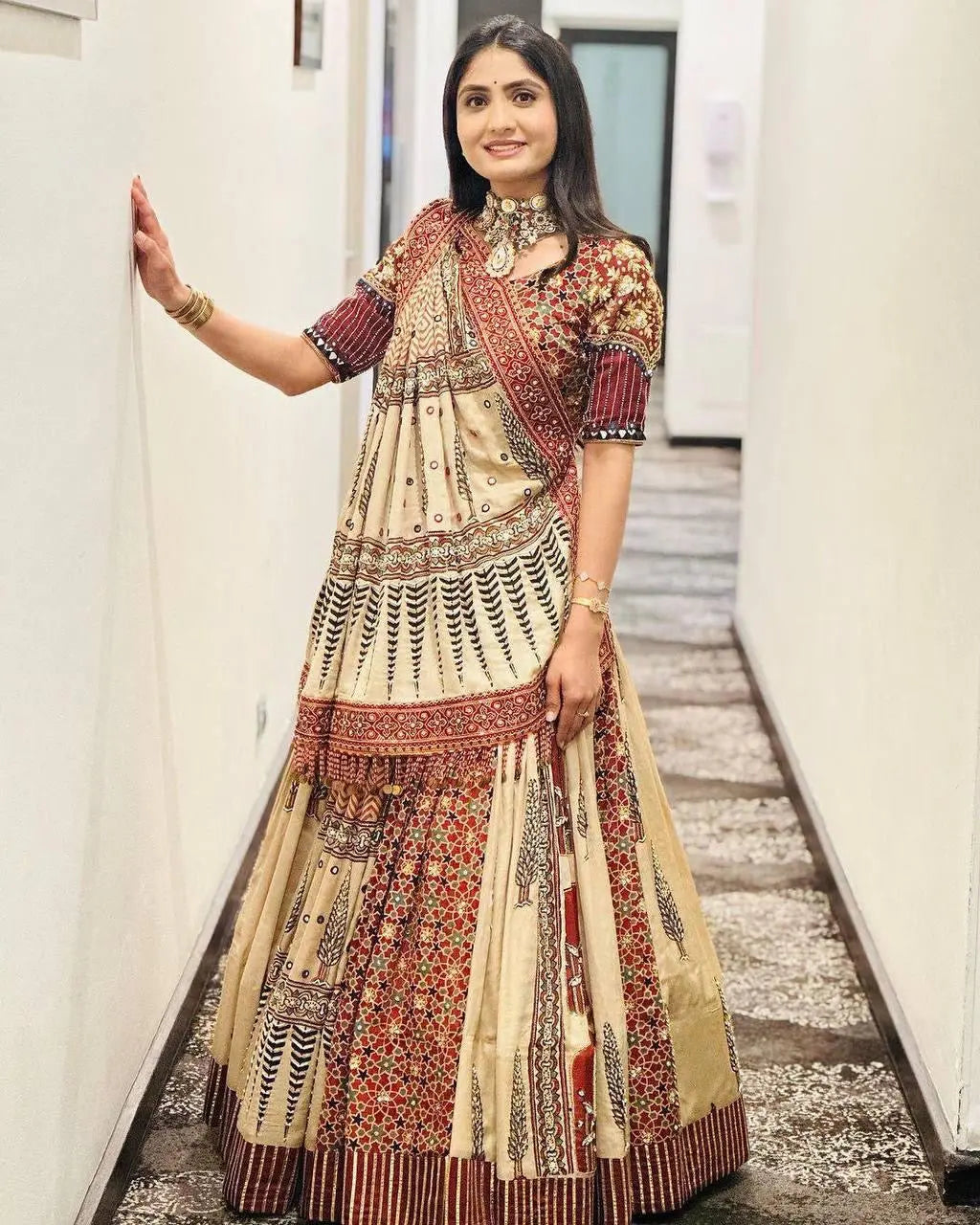 Heavy Muslin Digital Print Mirror Work Navratri Chaniya Choli