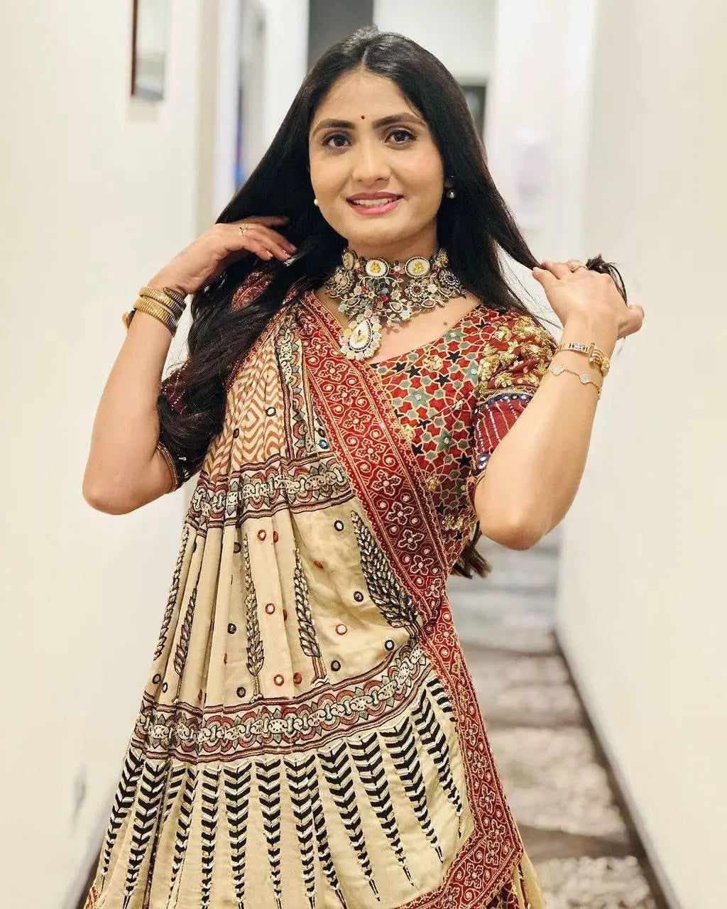 Heavy Muslin Digital Print Mirror Work Navratri Chaniya Choli