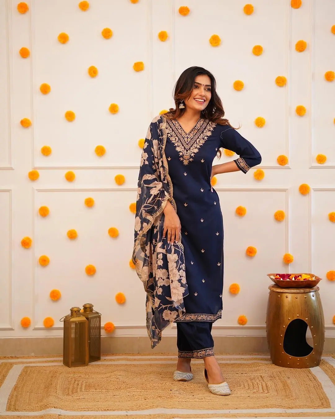 Floral Digital Print Embroidery work Afghani Salwar Suit Set